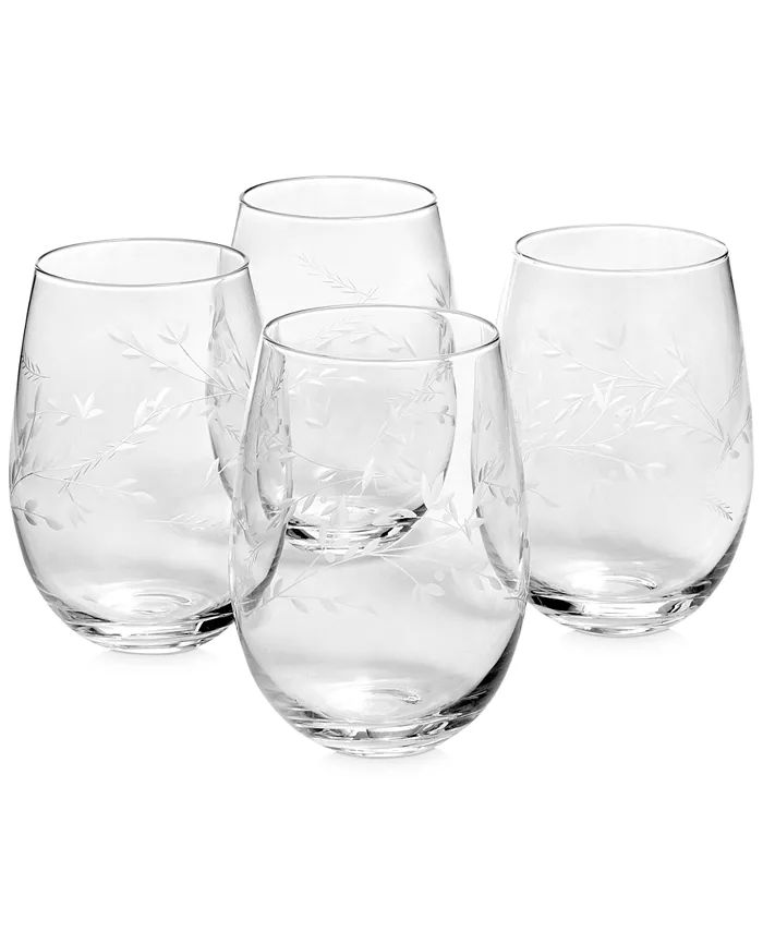 Etched Floral Stemless Wine Glasses, Set of 4, Created for Macy's | Macy's