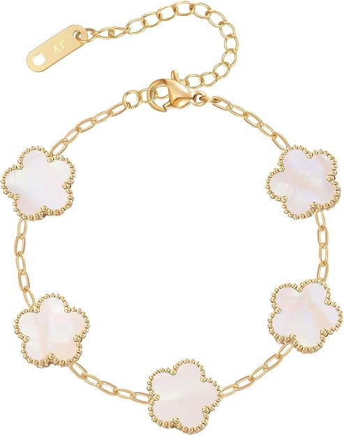 Four Leaf Clover Bracelet for Women 18K Gold Plated Bracelets White/Gold/Black/Blue/Pink Flower L... | Amazon (US)