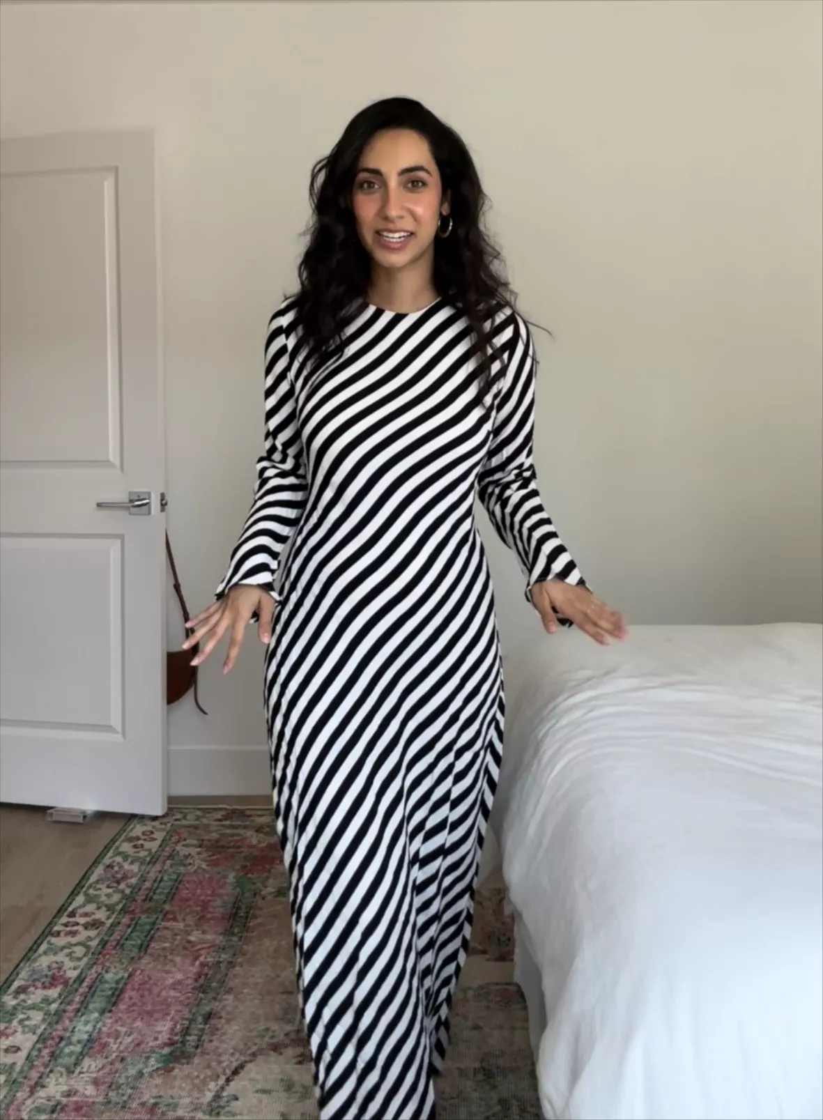 black and white long sleeve striped dress ASOS DESIGN textured maxi in stripe The Aspen Black Office Threat Striped Maxi Dress