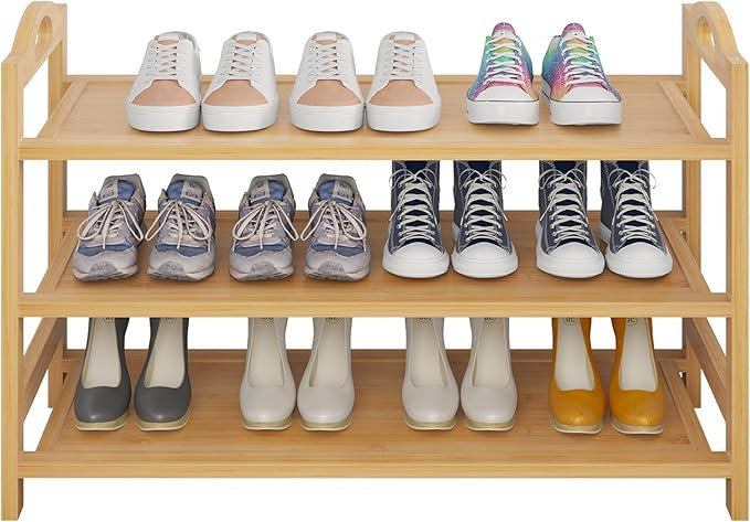 UDEAR Bamboo Shoe Rack 3-Tier Shoe Storage Organizer Entryway Shoe Shelf | Amazon (US)