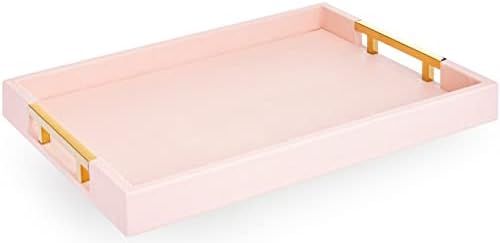 Home Redefined Modern Elegant 18"x12" Rectangle Baby Pink Tray Glossy Shagreen Decorative Ottoman Co | Amazon (US)