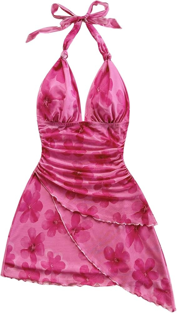 Amazon.com: SOLY HUX Women's Y2K Dress Summer Tie Dye Print Sexy Mini Dress Retro Backless Halter... | Amazon (US)
