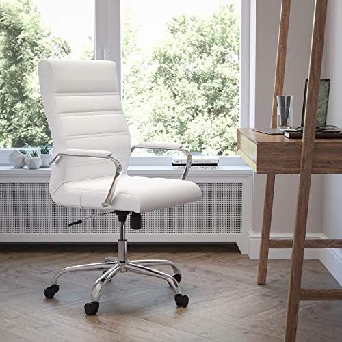 Flash Furniture High Back Office Chair | White LeatherSoft Office Chair with Wheels and Arms | Amazon (US)