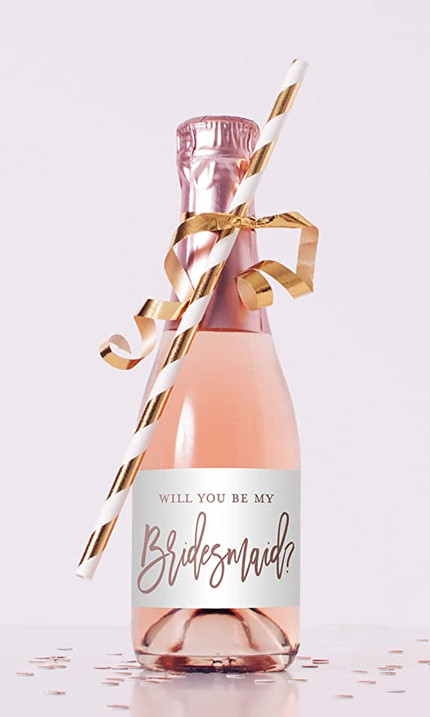 Click for more info about Will You Be My Bridesmaid Proposal Mini Champagne Bottle Labels - Set of 12 (Rose Gold - Not Foil...