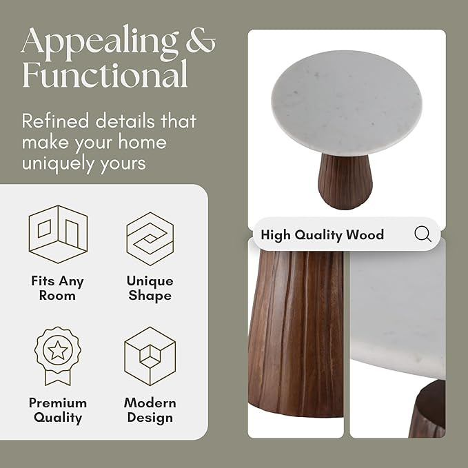 Wooden Accent Table with Stone Top – Modern Round Side Table for Living Room and Bedroom, No As... | Amazon (US)