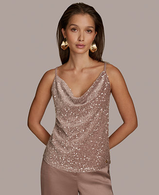Donna Karan New York Women's Cowl-Neck Sequin Tank Top - Macy's | Macy's Canada