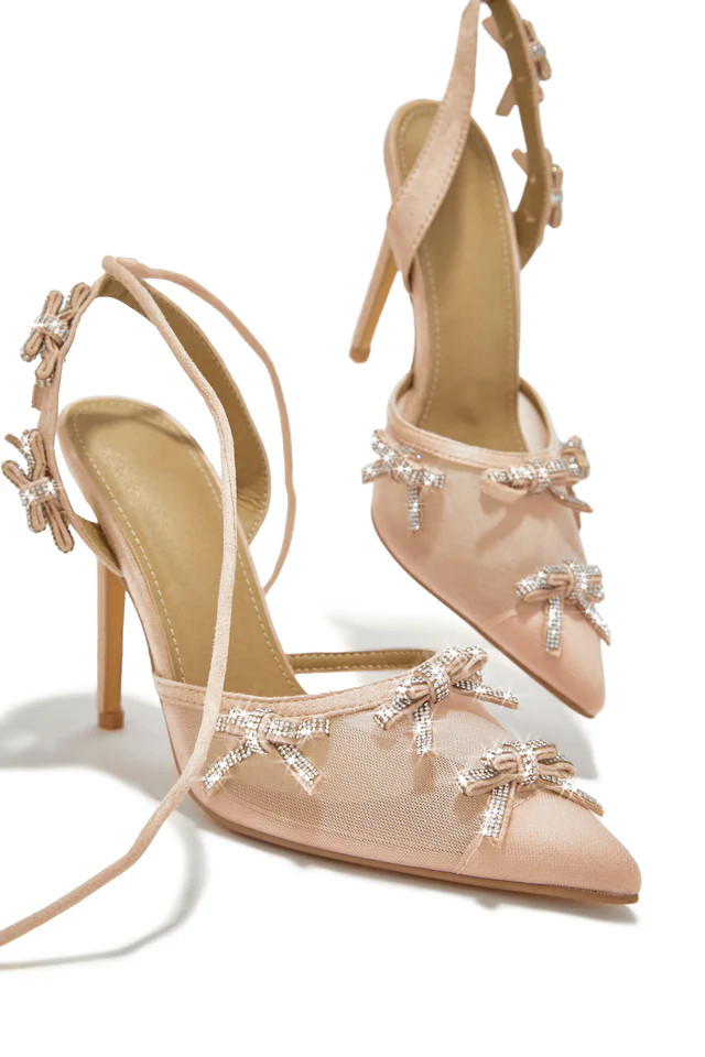 Miss Lola | Special Weekend Nude Lace Up Pump Heels | MISS LOLA