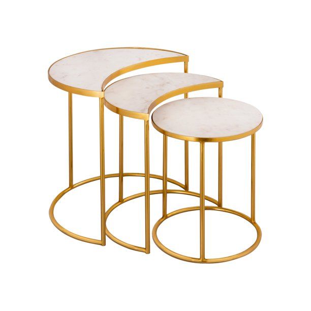 TOV Furniture Crescent White Marble Nesting Table Set with Gold Base by Inspire Me! Home Décor | Walmart (US)