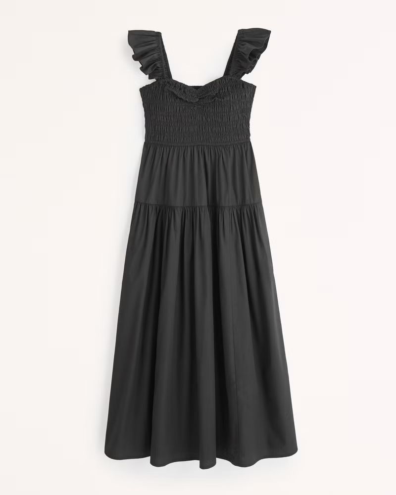 Ruffle Strap Smocked Midi Dress | Abercrombie & Fitch (US)