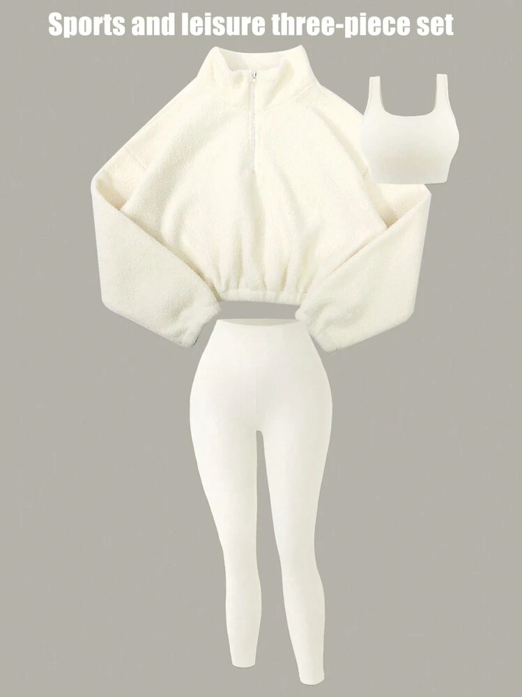 Eassivo Eassivo Women's 3PCS Thermal Lined Sports Set, Thermal Tight Vest And Pants For Running, Gym, Fitness & Outdoor Workouts, Autumn/Winter | SHEIN