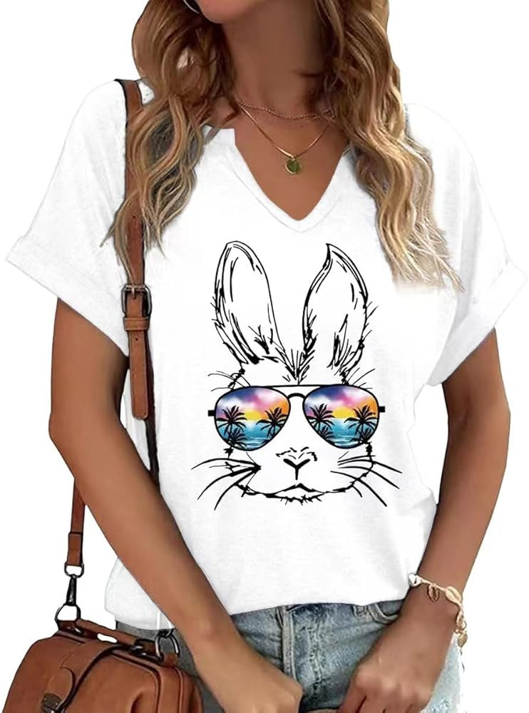 Easter Day Shirts Womens He is Risen Letter Printing T Shirt Cute Bunny Rabbit Graphic Tee Tops B... | Amazon (CA)