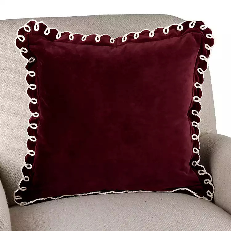 New! Maroon Velvet Looped Trim Pillow | Kirklands