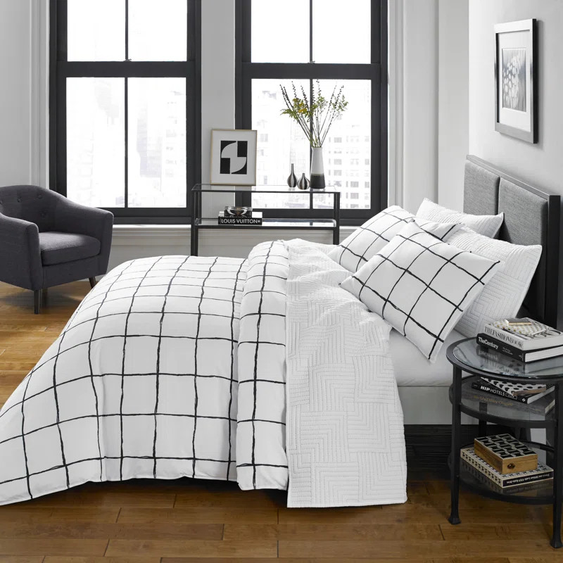 Black/White Microfiber Reversible Modern & Contemporary Comforter Set | Wayfair North America