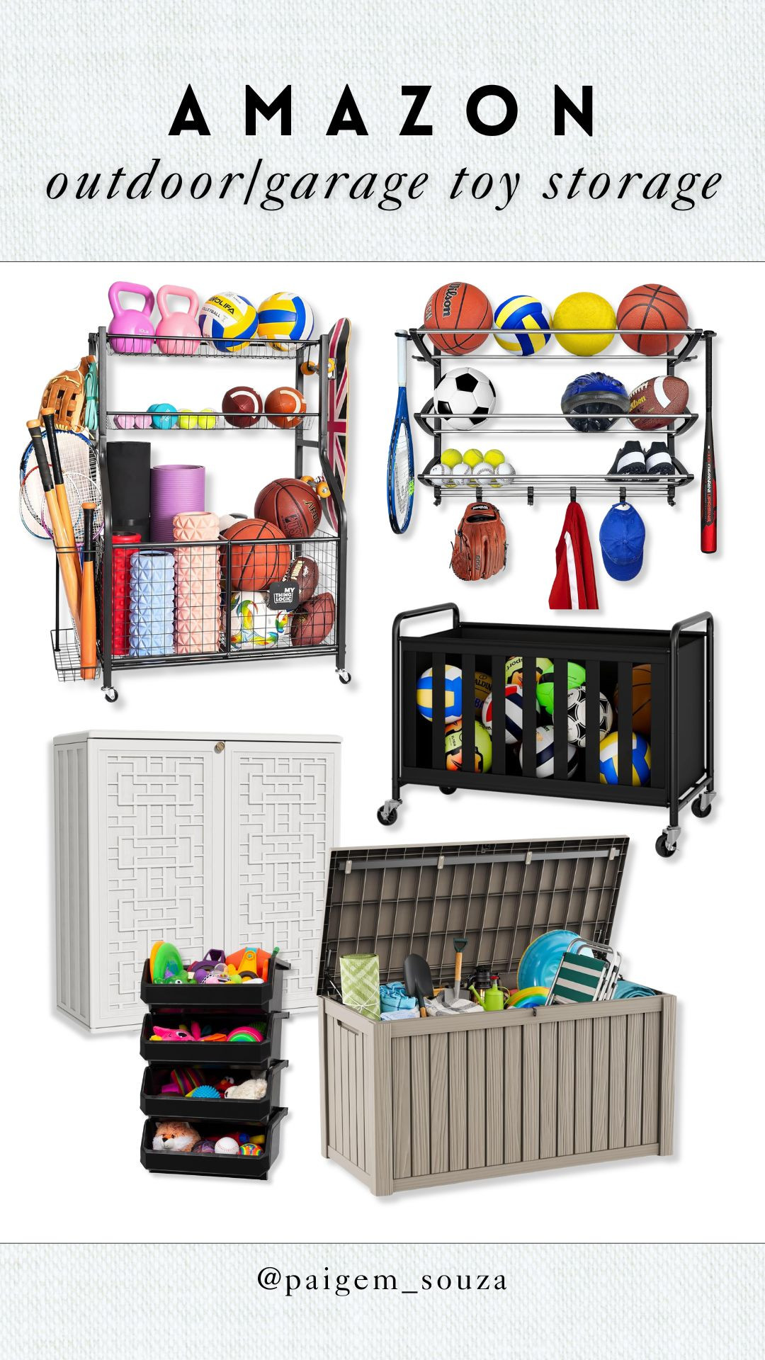 Amazon outdoor and garage toy storage that actually keeps things organized. 🏀 From rolling ball carts and wall-mounted racks to deck boxes and stackable bins, perfect for cleaning up the garage, patio or backyard before summer.

Amazon garage toy storage, outdoor toy storage solutions, rolling ball storage cart, wall mounted sports rack, garage organization for kids toys, deck box for outdoor toys, backyard toy storage ideas, sports equipment organizer, garage storage for balls and bats, patio storage bench with lid, spring cleaning organization finds, toy storage for garage. 

 #LTKmomlife #LTKHome #LTKKids