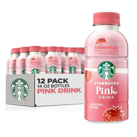 Starbucks Pink Drink, Strawberry Acai with Coconut Milk Beverage, 14 fl oz Bottles, 12 Pack, Ready To Drink | Walmart (US)