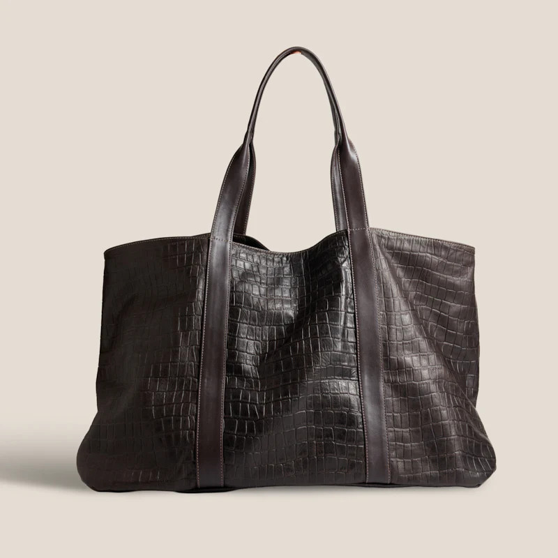 GIANT Tote - "Broken-In" Leather Croc Chocolate | Parker Thatch