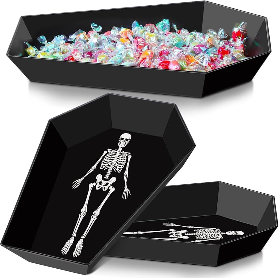 2 Pcs Halloween Candy Bowl Plastic Coffin Shaped Serving Tray Spooky Serving Dish Trick or Treat ... | Amazon (US)