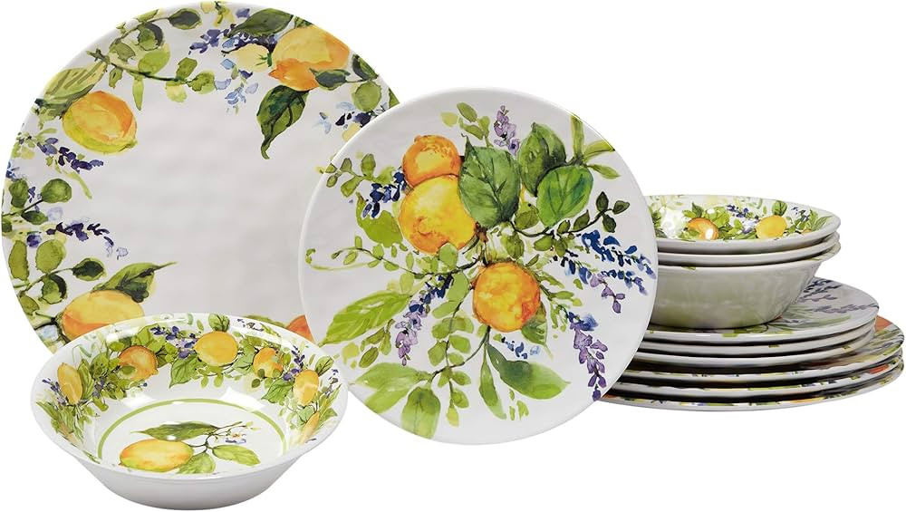 Certified International Lemon Zest 12 pc Melamine Dinnerware Set, Service for 4, Multicolor | Amazon (US)