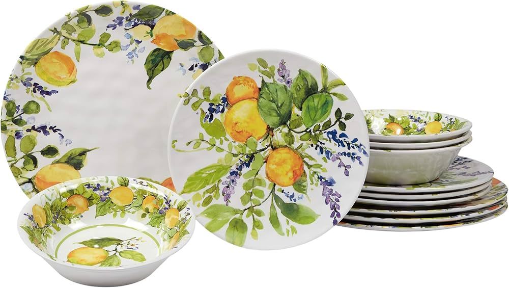 Certified International Lemon Zest 12 pc Melamine Dinnerware Set, Service for 4, Multicolor | Amazon (CA)
