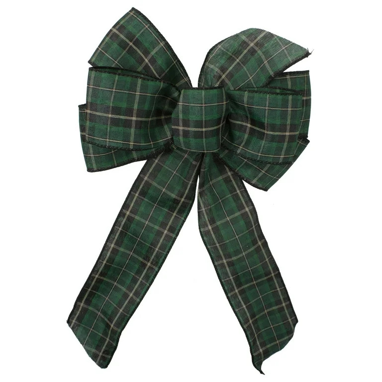 Northlight Plaid 6-Loop Christmas Bow Decoration - 9" x 14" - Black and Green | Walmart (US)