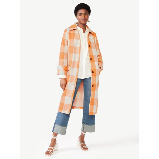 Scoop Women's Gingham Car Coat, Sizes XS-XXL | Walmart (US)