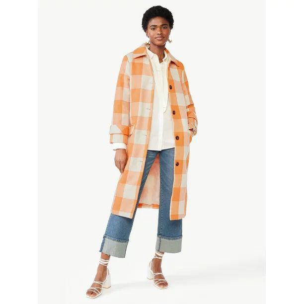 Scoop Women's Gingham Car Coat, Sizes XS-XXL | Walmart (US)