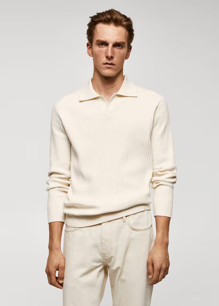 Fine rib-knit polo shirt | MANGO (US)