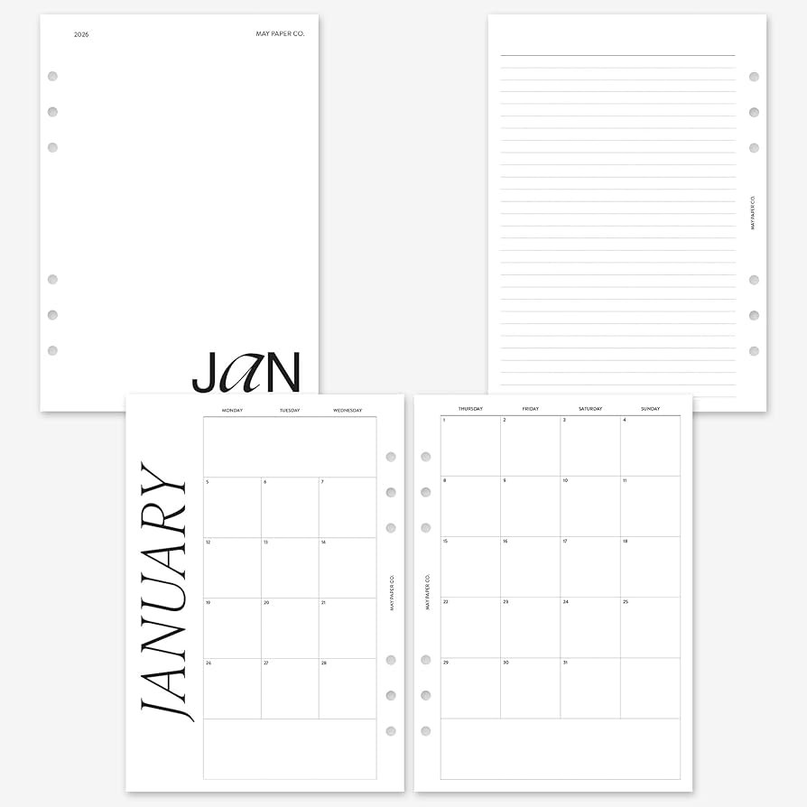 MAY PAPER CO. 2026 A5 Classic Monthly Planner Refill, Month on Two Page Planner Insert for A5 Fil... | Amazon (US)