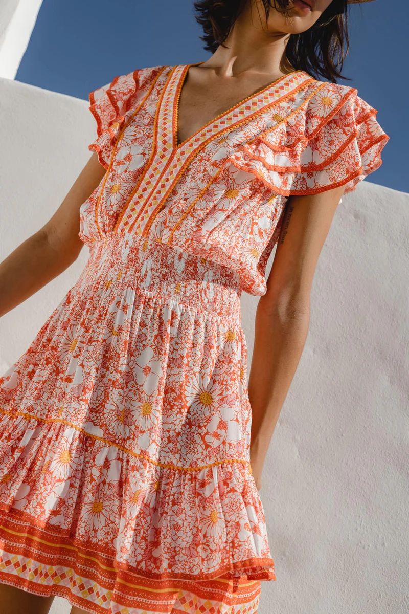 Mini Dress Camila - Orange Mid 70'S Garden | Poupette St Barth