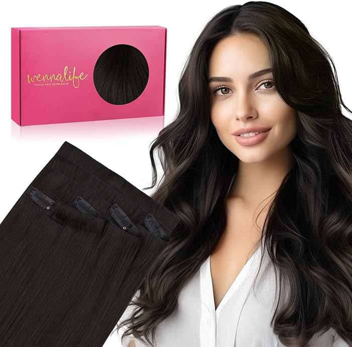 WENNALIFE Invisi Edge Clip in Hair Extensions Real Human Hair, 14 Inch 130g 9pcs Dark Brown Seaml... | Amazon (US)