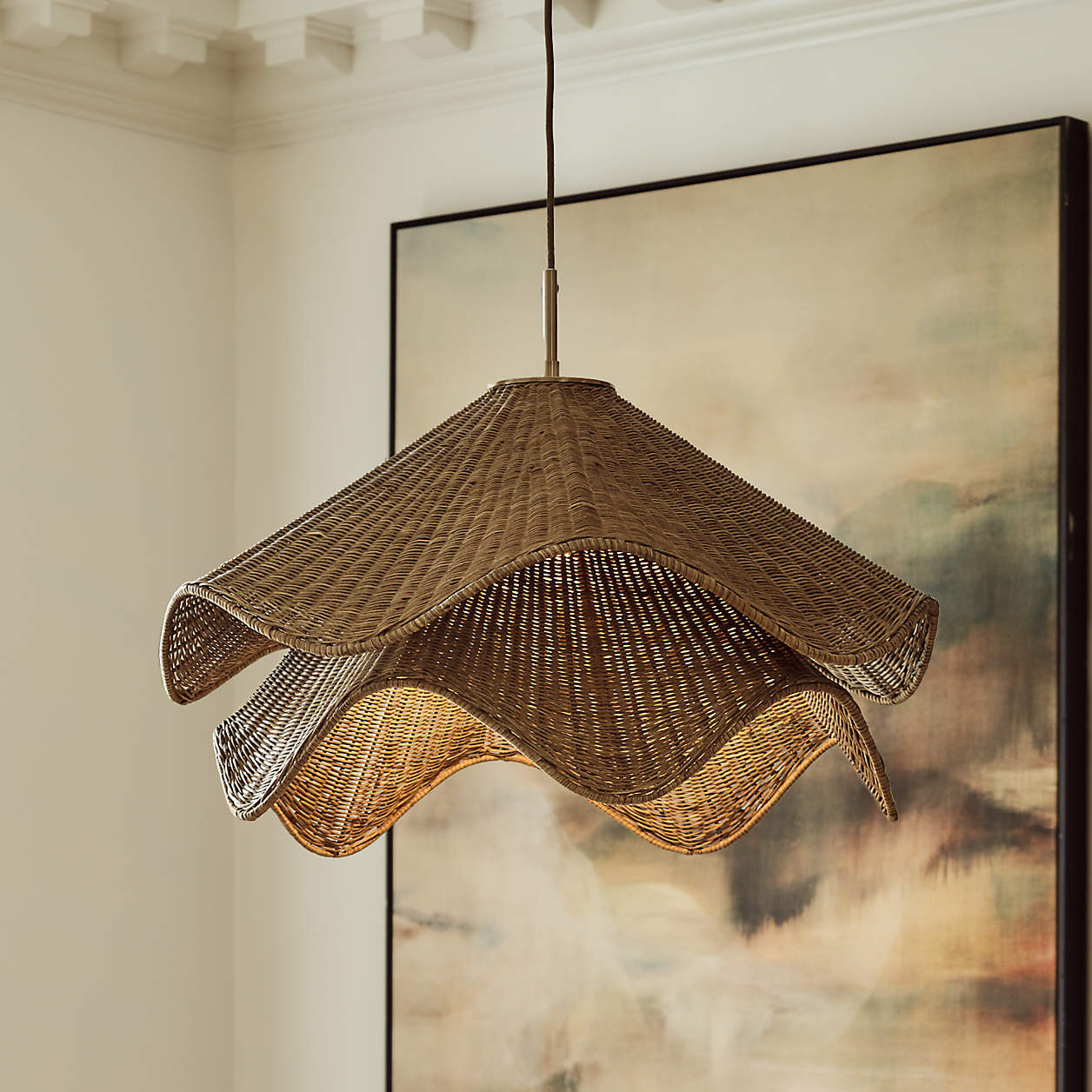 Lia Pendant Light with Dark Fiber Shade | Crate & Barrel | Crate & Barrel