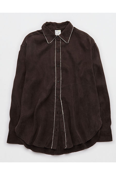 OFFLINE By Aerie You're So Smooth Button Up Shirt Women's Deep Earth XXS | Aerie