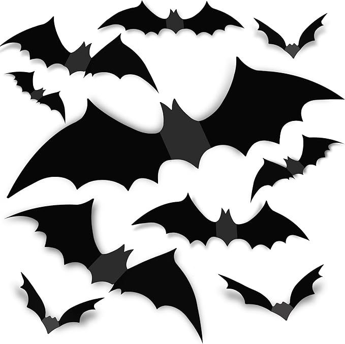 Bats Wall Decor 120PCS Halloween Decoration Bats Realistic PVC 3D Black Scary Bat Wall Stickers f... | Amazon (US)