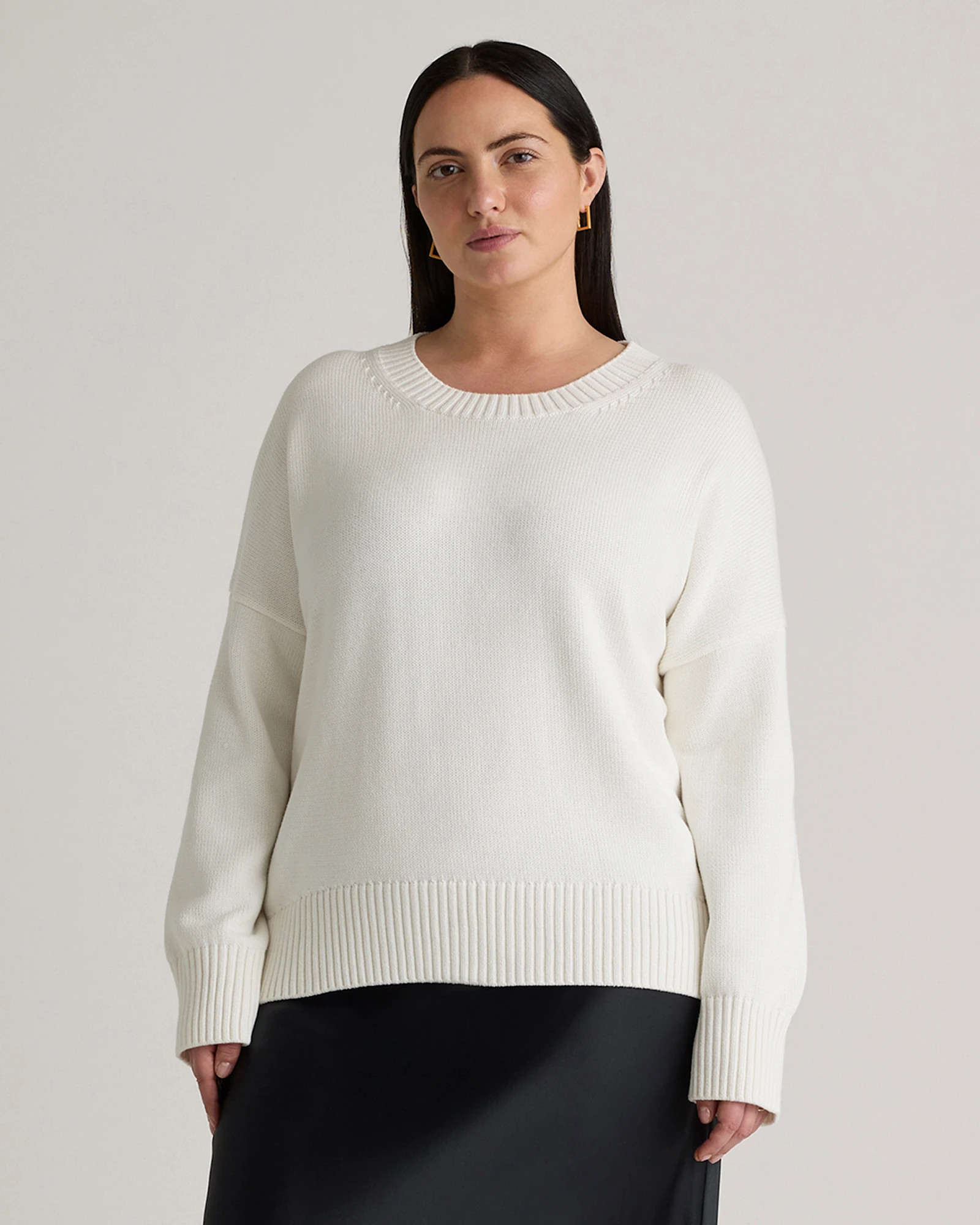 100% Organic Cotton Boyfriend Crew Sweater - Plus Size in Ivory | Quince