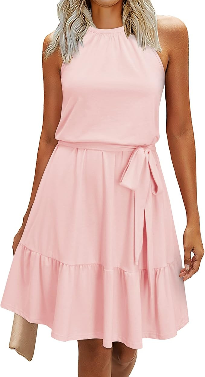 Newshows Women's 2024 Summer Dress Halter Casual Beach Vacation Outfits Hawaiian Dresses Ruffle B... | Amazon (US)