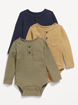 Unisex Long-Sleeve Henley Pocket Bodysuit for Baby | Old Navy (US)