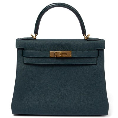 66704 auth HERMES green leather Vert Cypress Togo KELLY 28 TOUCH Bag Ghw | eBay UK