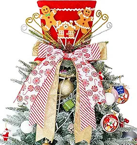 Christmas Tree Topper Hat, Gingerbread Man Xmas Tree Toppers Large Red Hat with Lengthened Ribbon... | Amazon (US)