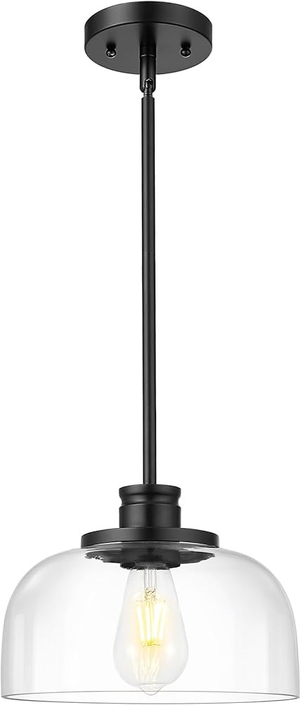 Emak Modern Pendant Lights Kitchen Island, Black Pendant Light with 10 Inch Clear Glass Shade, Fa... | Amazon (US)