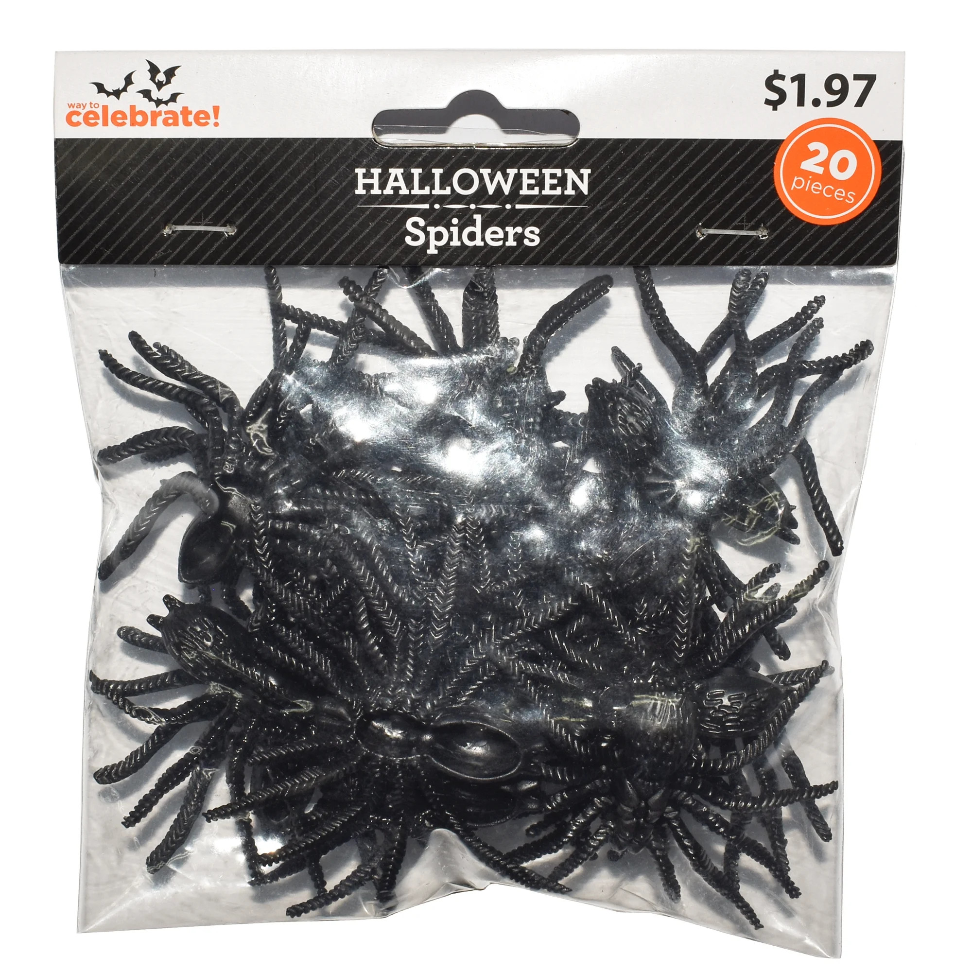 Halloween Black Plastic Faux Spiders Decor, 2 in, 20 Count, by Way To Celebrate | Walmart (US)
