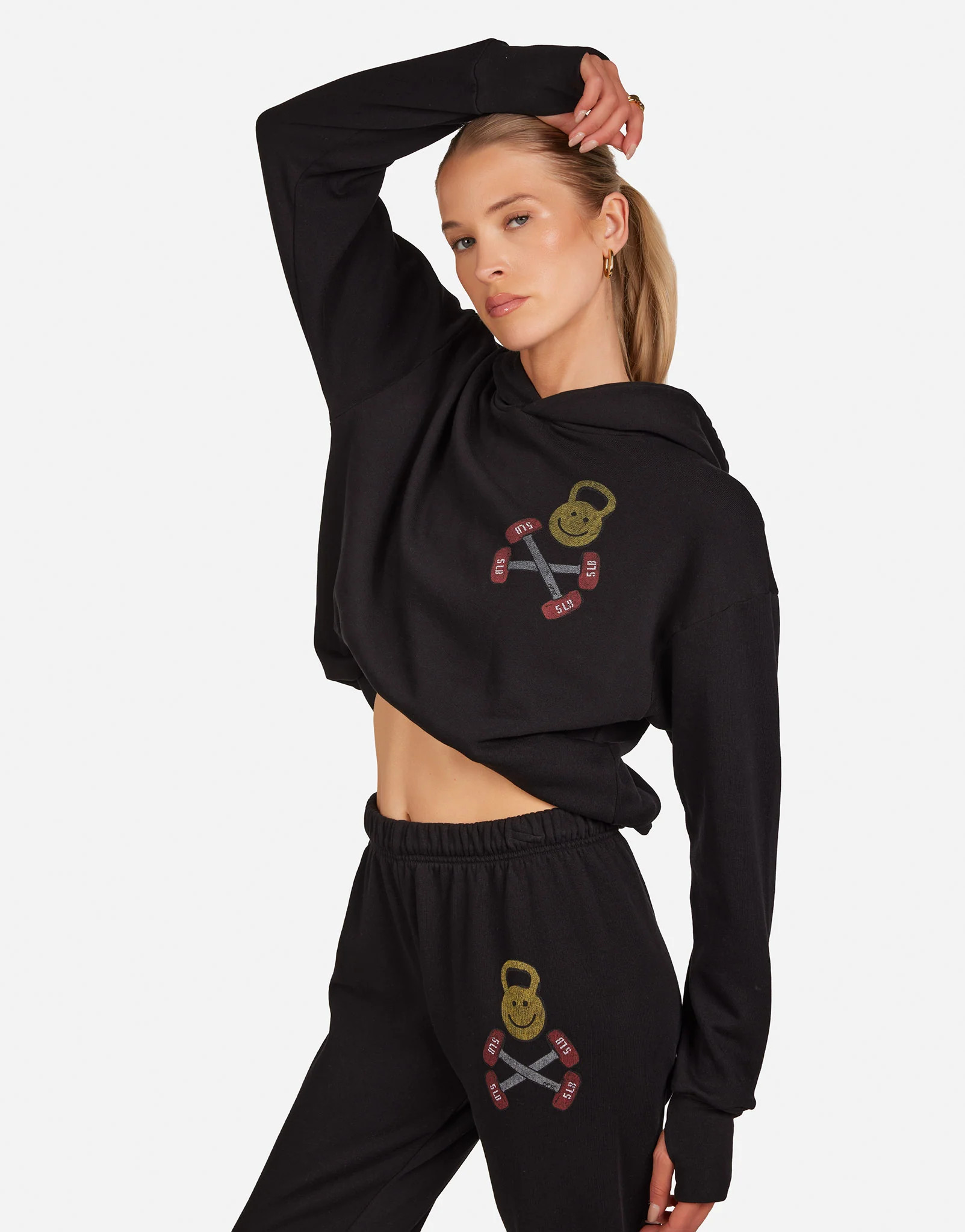 Color Happy Kettlebell Hoodie in Black | Rosalie by Lauren Moshi | Lauren Moshi