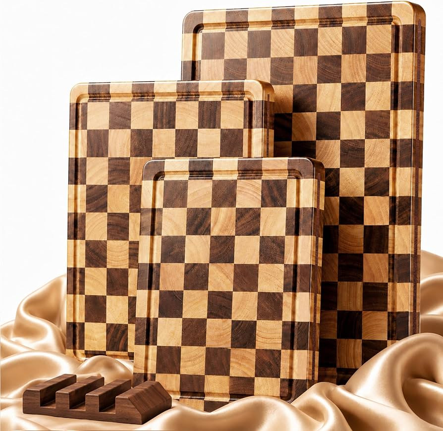 Checkered Cutting Board Set, Walnut Wood Cutting Boards for Kitchen | Amazon (US)