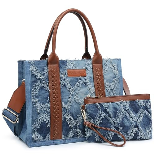 VANSARTO Denim Tote Bag for Women Top Handle Satchel Purse Shoulder Handbag | Amazon (US)
