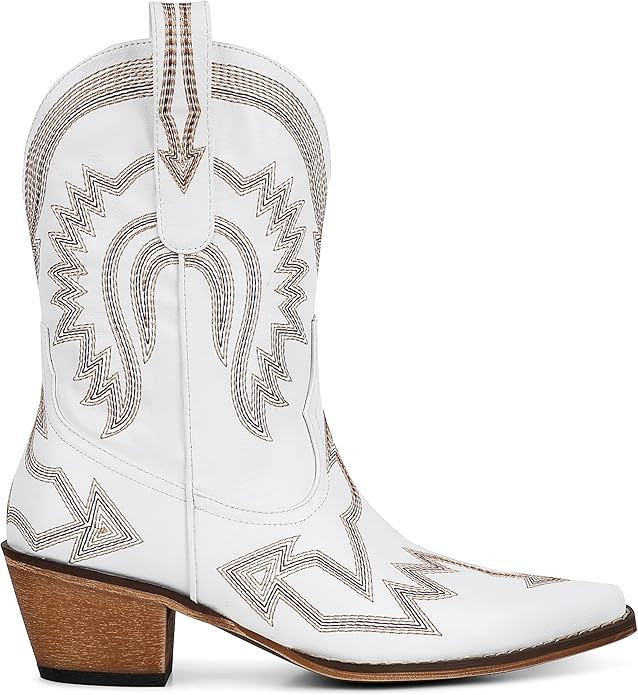 AMINUGAL Cowgirl Boots Chunky Heel Cowboy Boots for Women Pointed Toe Pull On Western Boots Women... | Amazon (US)