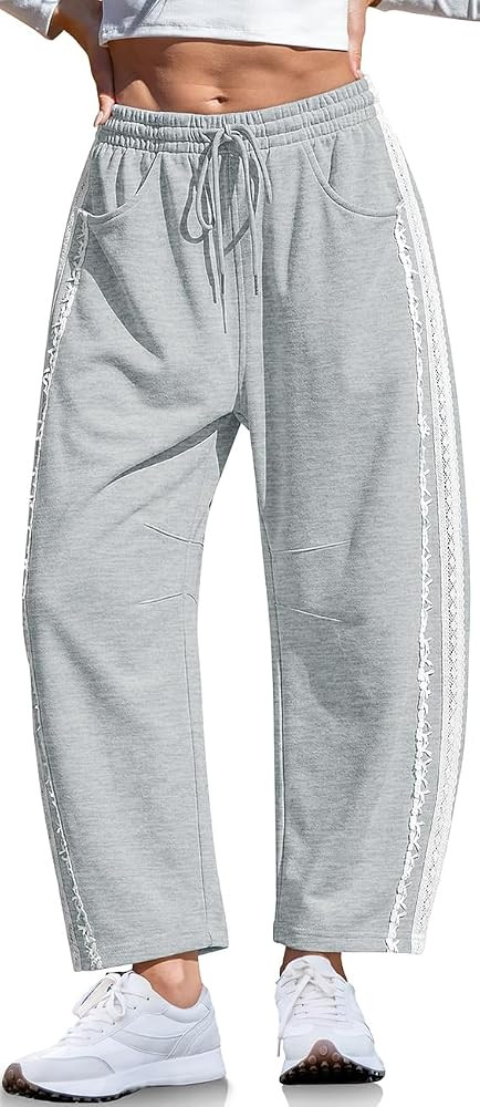 TARSE Womens Lace Trim Barrel Sweatpants Loose Lounge Pants with Pockets | Amazon (US)