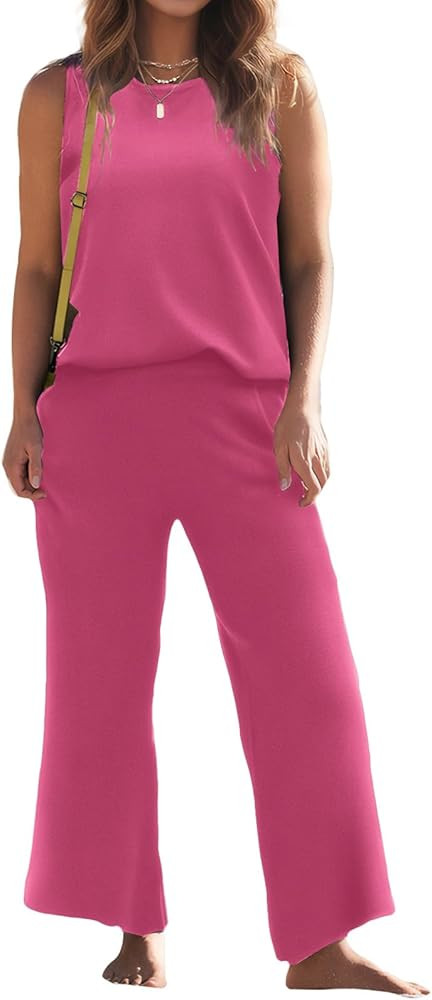 SuperPrity Two Piece Outfits for Women Summer Lounge Set Sleeveless Knit Tank Tops and Wide Leg P... | Amazon (US)