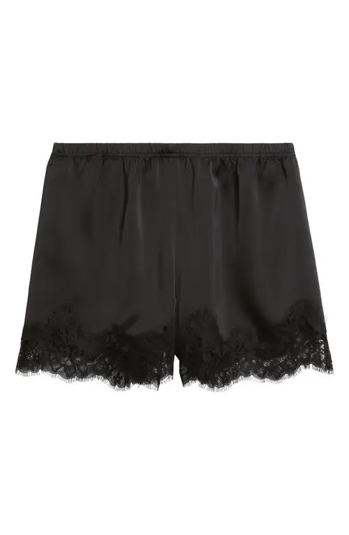 Open Edit Lace Trim Satin Shorts in Black at Nordstrom, Size Xx-Small | Nordstrom