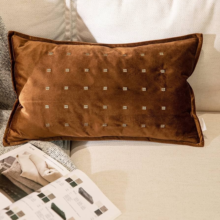 Melody Art Personalizable Embroidery Decorative Soft Velvet Throw Pillow Lumbar Pillow Cover Coff... | Amazon (US)