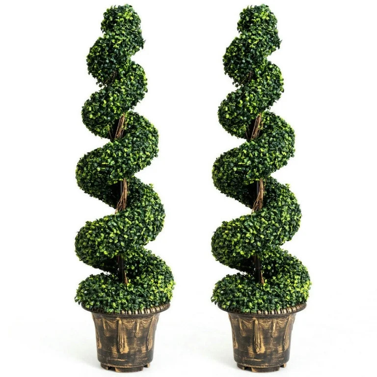 Demifill 2-Piece Artificial D\u00e9cor Green Boxwood Spiral Tree Set, 4 Feet Faux Plant, Artifici... | Walmart (US)