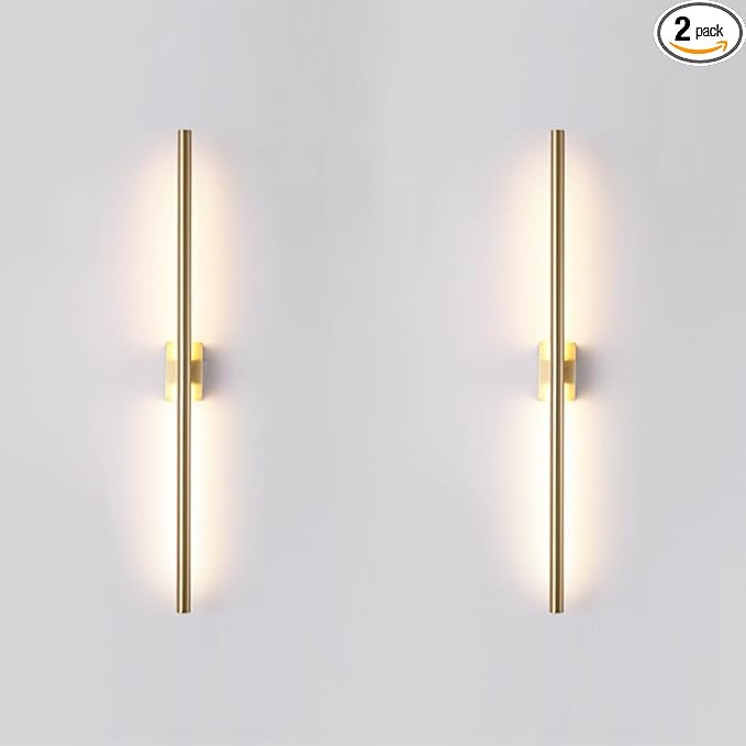 Set of 2 Hardwired 32 Inch Long Bronze Gold Wall Sconce Indoor Waterproof Linear Mirror Vanity Wa... | Amazon (US)